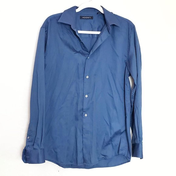 AXIST Men's Collared Button Down Blue Dress Shirt with Long Sleeves - Picture 5 of 5